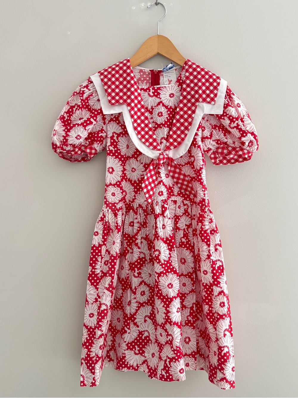 Vintage Polly Flinders Girls’ Floral Short Sleeve Sailor Collar Dress Size 8